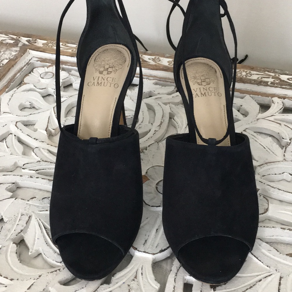 Two Piece Sandal Ankle Wrap Black Suede